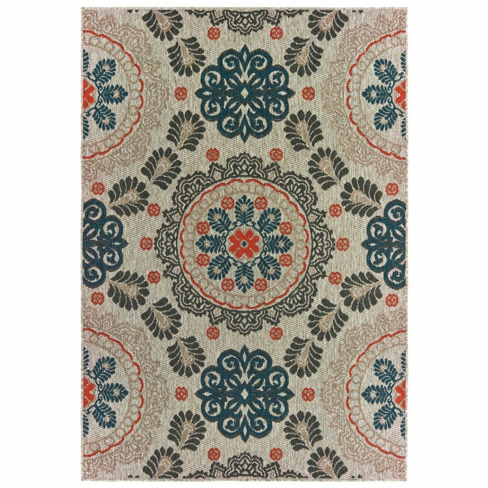HomeRoots 5' Moroccan-Inspired Blue and Gray Area Rug for Indoor and Outdoor Spaces - Durable & Stylish Decor 5'3" x 7'3" 388349