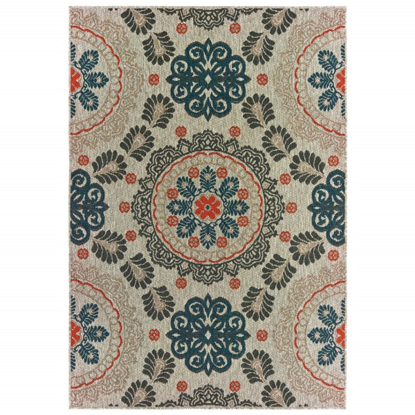 HomeRoots 5' Moroccan-Inspired Blue and Gray Area Rug for Indoor and Outdoor Spaces - Durable & Stylish Decor 5'3" x 7'3" 388349