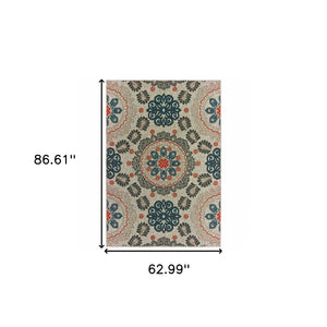 HomeRoots 5' Moroccan-Inspired Blue and Gray Area Rug for Indoor and Outdoor Spaces - Durable & Stylish Decor 5'3" x 7'3" 388349
