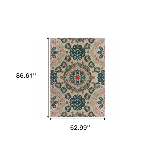 HomeRoots 5' Moroccan-Inspired Blue and Gray Area Rug for Indoor and Outdoor Spaces - Durable & Stylish Decor 5'3" x 7'3" 388349