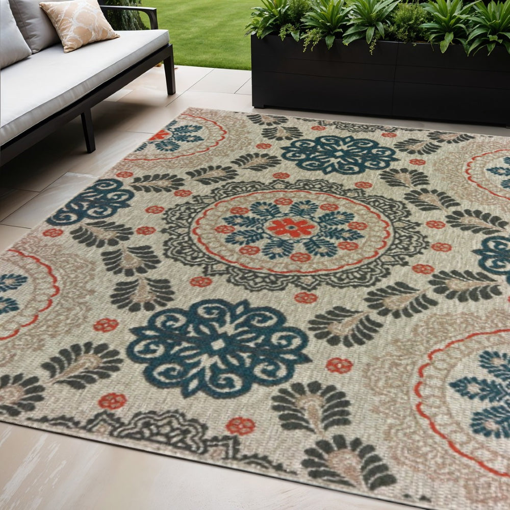 HomeRoots 5' Moroccan-Inspired Blue and Gray Area Rug for Indoor and Outdoor Spaces - Durable & Stylish Decor 5'3" x 7'3" 388349