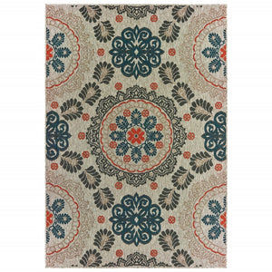 HomeRoots 5' Moroccan-Inspired Blue and Gray Area Rug for Indoor and Outdoor Spaces - Durable & Stylish Decor 6'7" x 9'2" 388350