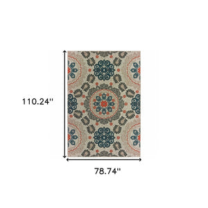 HomeRoots 5' Moroccan-Inspired Blue and Gray Area Rug for Indoor and Outdoor Spaces - Durable & Stylish Decor 6'7" x 9'2" 388350