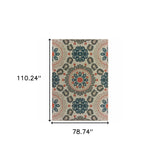 Homeroots 7' X 9' Blue And Gray Damask Indoor Outdoor Area Rug  Polypropylene 388350