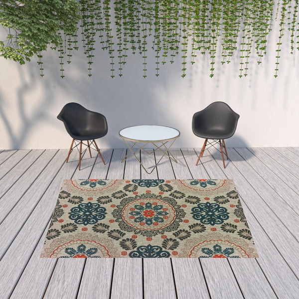 HomeRoots 5' Moroccan-Inspired Blue and Gray Area Rug for Indoor and Outdoor Spaces - Durable & Stylish Decor 6'7" x 9'2" 388350