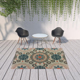 Homeroots 7' X 9' Blue And Gray Damask Indoor Outdoor Area Rug  Polypropylene 388350