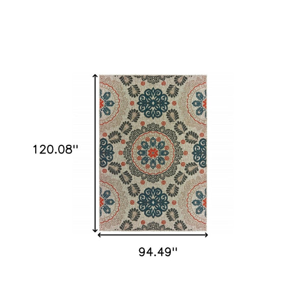 HomeRoots 5' Moroccan-Inspired Blue and Gray Area Rug for Indoor and Outdoor Spaces - Durable & Stylish Decor 7'10" x 10' 388351