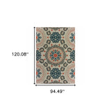 Homeroots 8' X 10' Blue And Gray Damask Indoor Outdoor Area Rug  Polypropylene 388351