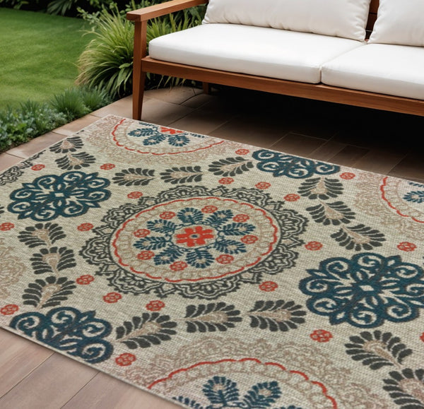 HomeRoots 5' Moroccan-Inspired Blue and Gray Area Rug for Indoor and Outdoor Spaces - Durable & Stylish Decor 7'10" x 10' 388351