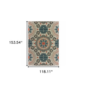 HomeRoots 5' Moroccan-Inspired Blue and Gray Area Rug for Indoor and Outdoor Spaces - Durable & Stylish Decor 9'10" x 12'10" 388352