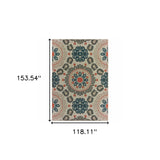 Homeroots 10' X 13' Blue And Gray Damask Indoor Outdoor Area Rug  Polypropylene 388352