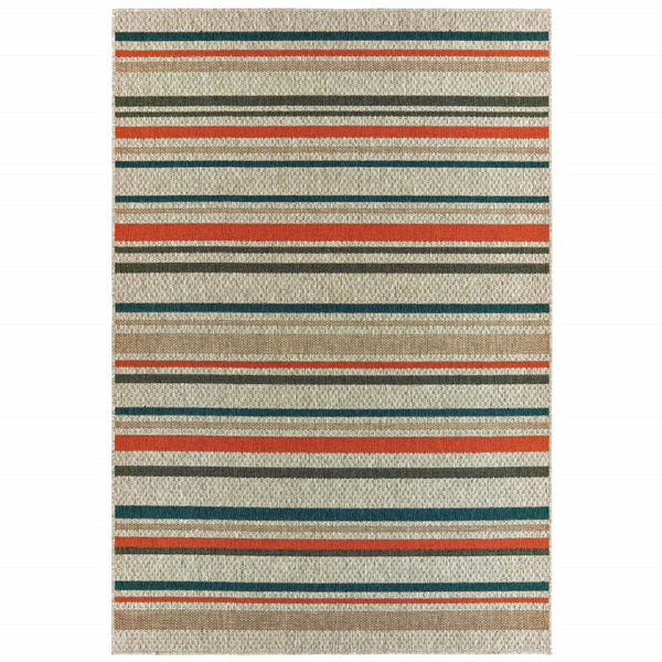 Homeroots 5' X 7' Blue And Gray Striped Indoor Outdoor Area Rug  Polypropylene 388355