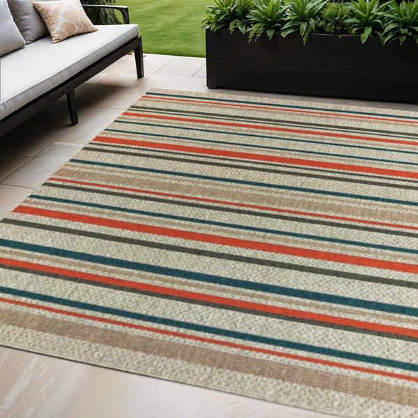 HomeRoots 5' X 7' Striped Blue and Gray Area Rug – Durable, Easy-Care Design for Indoor and Outdoor Spaces 5'3" x 7'3" 388355