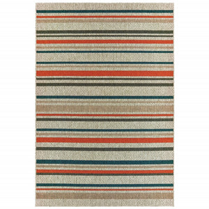Homeroots 8' X 10' Blue And Gray Striped Indoor Outdoor Area Rug  Polypropylene 388357