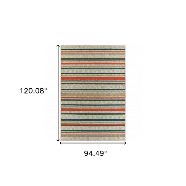 Homeroots 8' X 10' Blue And Gray Striped Indoor Outdoor Area Rug  Polypropylene 388357