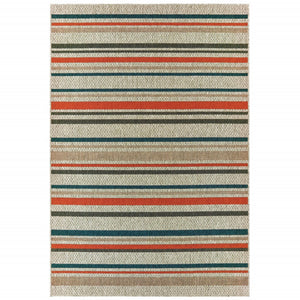 Homeroots 8' X 10' Blue And Gray Striped Indoor Outdoor Area Rug  Polypropylene 388357