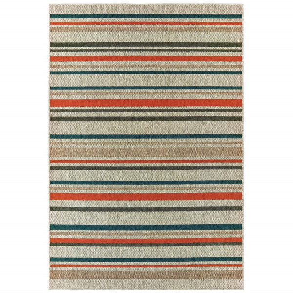 Homeroots 8' X 10' Blue And Gray Striped Indoor Outdoor Area Rug  Polypropylene 388357