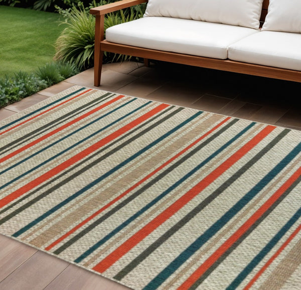 HomeRoots 5' X 7' Striped Blue and Gray Area Rug – Durable, Easy-Care Design for Indoor and Outdoor Spaces 7'10" x 10' 388357