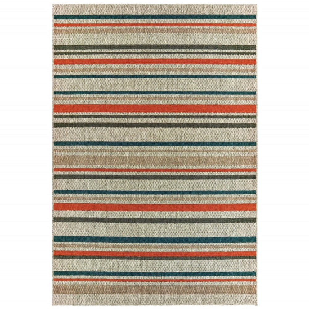 HomeRoots 5' X 7' Striped Blue and Gray Area Rug – Durable, Easy-Care Design for Indoor and Outdoor Spaces 9'10" x 12'10" 388358