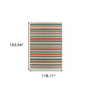 Homeroots 10' X 13' Blue And Gray Striped Indoor Outdoor Area Rug  Polypropylene 388358
