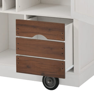 English Elm K&K 54" Farmhouse Kitchen Island Cart with Drop Leaf, Wine Rack, Power Outlet and Rolling Storage White N707P349814W