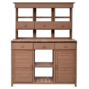 English Elm Topmax 65.7'' H Potting Bench Table With Hutch - Ergonomic Garden Workstation & Storage N717P229024D-GIGA