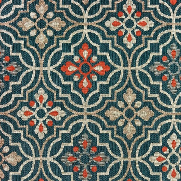 Homeroots 8' X 10' Blue And Orange Moroccan Indoor Outdoor Area Rug Teal,Orange Polypropylene 388363