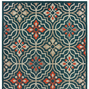 Homeroots 8' X 10' Blue And Orange Moroccan Indoor Outdoor Area Rug Teal,Orange Polypropylene 388363