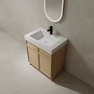 English Elm 30" Modern Freestanding Bathroom Vanity with Thick White Resin Sink, Soft-Close Doors & Adjustable Shelf (Durable) W999P239160