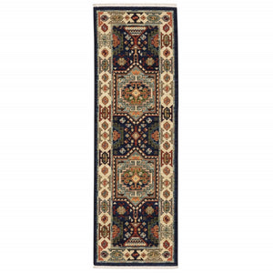 HomeRoots 6' Handmade Wool Runner Rug in Blue and Ivory - Artisanal Style for Hallways and Narrow Spaces 2' x 6' 388366