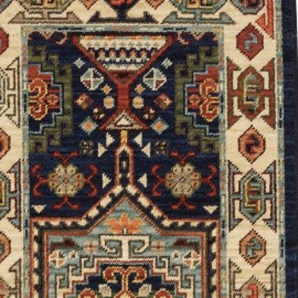HomeRoots 6' Handmade Wool Runner Rug in Blue and Ivory - Artisanal Style for Hallways and Narrow Spaces 2' x 6' 388366