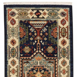 HomeRoots 6' Handmade Wool Runner Rug in Blue and Ivory - Artisanal Style for Hallways and Narrow Spaces 2' x 6' 388366