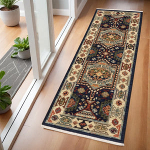 HomeRoots 6' Handmade Wool Runner Rug in Blue and Ivory - Artisanal Style for Hallways and Narrow Spaces 2' x 6' 388366