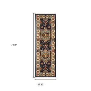 HomeRoots 6' Handmade Wool Runner Rug in Blue and Ivory - Artisanal Style for Hallways and Narrow Spaces 2' x 6' 388366