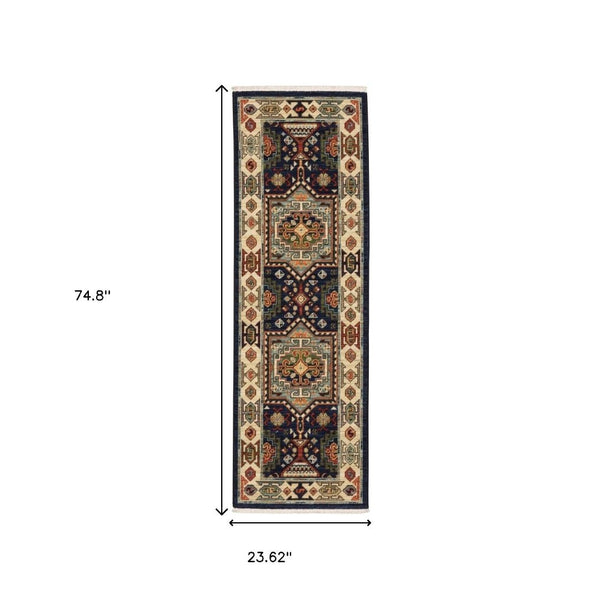 HomeRoots 6' Handmade Wool Runner Rug in Blue and Ivory - Artisanal Style for Hallways and Narrow Spaces 2' x 6' 388366