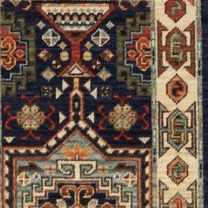 HomeRoots 6' Handmade Wool Runner Rug in Blue and Ivory - Artisanal Style for Hallways and Narrow Spaces 2' x 6' 388366