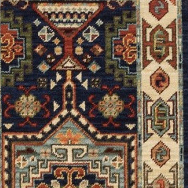 HomeRoots 6' Handmade Wool Runner Rug in Blue and Ivory - Artisanal Style for Hallways and Narrow Spaces 2' x 6' 388366