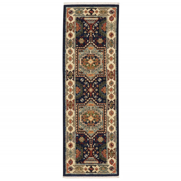 HomeRoots 6' Handmade Wool Runner Rug in Blue and Ivory - Artisanal Style for Hallways and Narrow Spaces 2'6" x 12' 388367