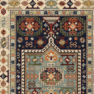 HomeRoots 6' Handmade Wool Runner Rug in Blue and Ivory - Artisanal Style for Hallways and Narrow Spaces 3'3" x 5' 388368