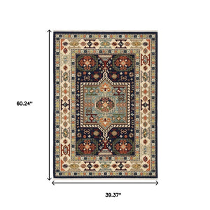 HomeRoots 6' Handmade Wool Runner Rug in Blue and Ivory - Artisanal Style for Hallways and Narrow Spaces 3'3" x 5' 388368