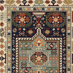 HomeRoots 6' Handmade Wool Runner Rug in Blue and Ivory - Artisanal Style for Hallways and Narrow Spaces 3'3" x 5' 388368