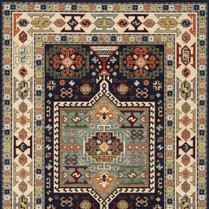 HomeRoots 6' Handmade Wool Runner Rug in Blue and Ivory - Artisanal Style for Hallways and Narrow Spaces 3'3" x 5' 388368