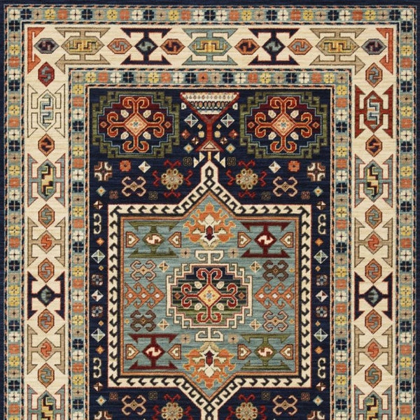 HomeRoots 6' Handmade Wool Runner Rug in Blue and Ivory - Artisanal Style for Hallways and Narrow Spaces 3'3" x 5' 388368