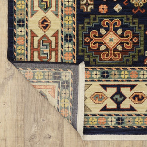 HomeRoots 6' Handmade Wool Runner Rug in Blue and Ivory - Artisanal Style for Hallways and Narrow Spaces 5'3" x 7'6" 388369