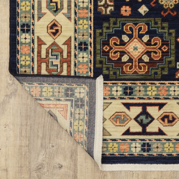 HomeRoots 6' Handmade Wool Runner Rug in Blue and Ivory - Artisanal Style for Hallways and Narrow Spaces 5'3" x 7'6" 388369