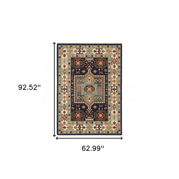 HomeRoots 6' Handmade Wool Runner Rug in Blue and Ivory - Artisanal Style for Hallways and Narrow Spaces 5'3" x 7'6" 388369