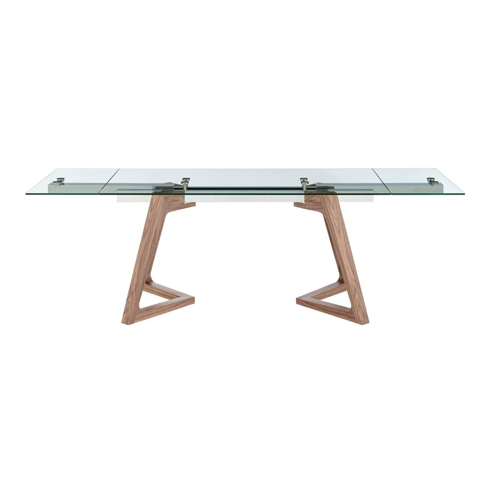 EuroStyle Donar 95" Extension Table Clear Tempered Glass Top and American Walnut Veneer Solid Wood Base 38836CLR-KIT