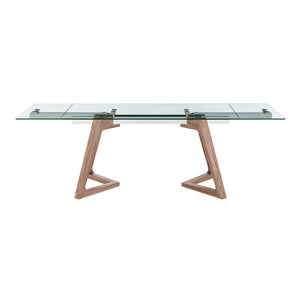 EuroStyle Donar 95" Extension Table Clear Tempered Glass Top and American Walnut Veneer Solid Wood Base 38836CLR-KIT