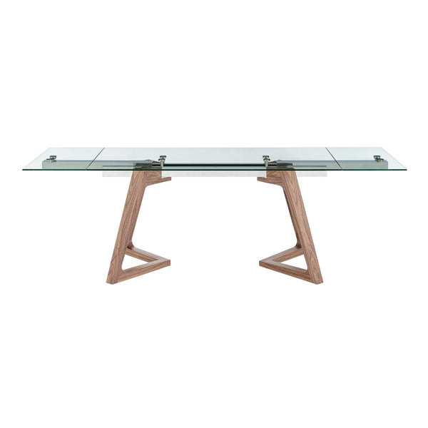 EuroStyle Donar 95" Extension Table Clear Tempered Glass Top and American Walnut Veneer Solid Wood Base 38836CLR-KIT