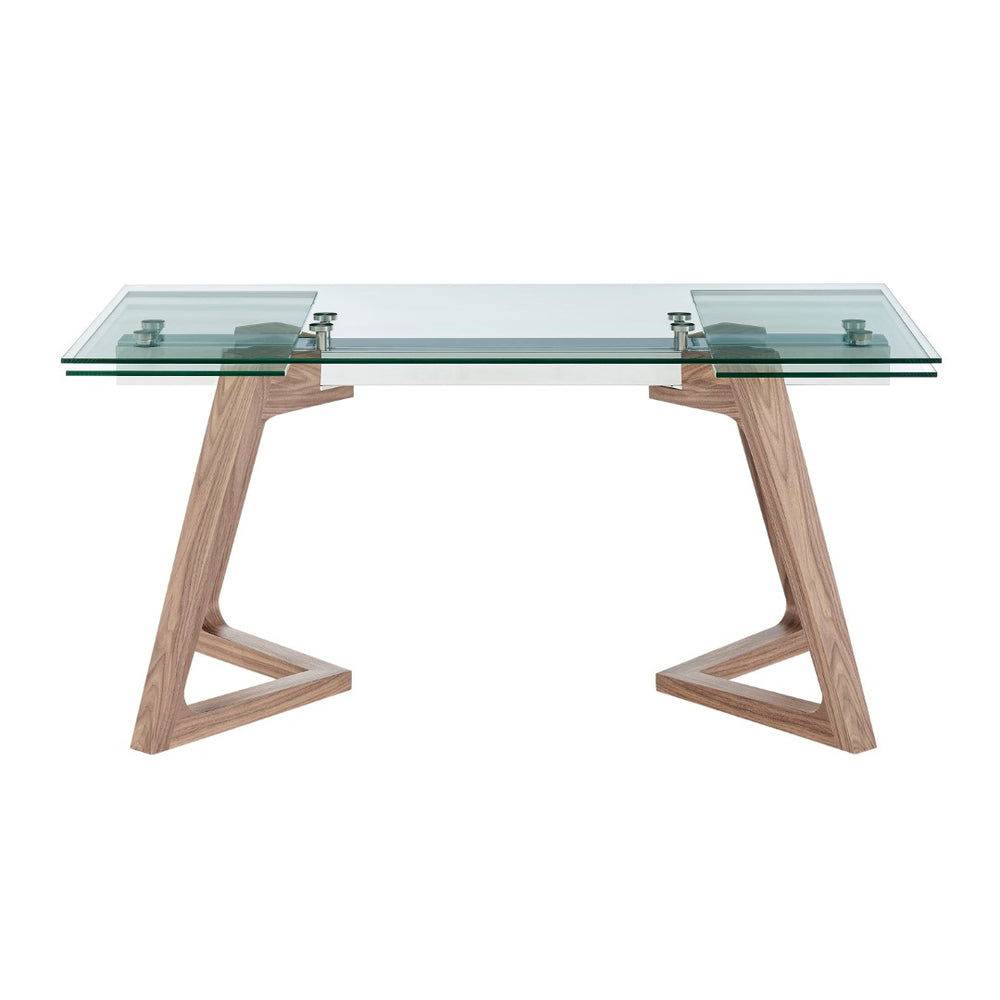 EuroStyle Donar 95" Extension Table Clear Tempered Glass Top and American Walnut Veneer Solid Wood Base 38836CLR-KIT
